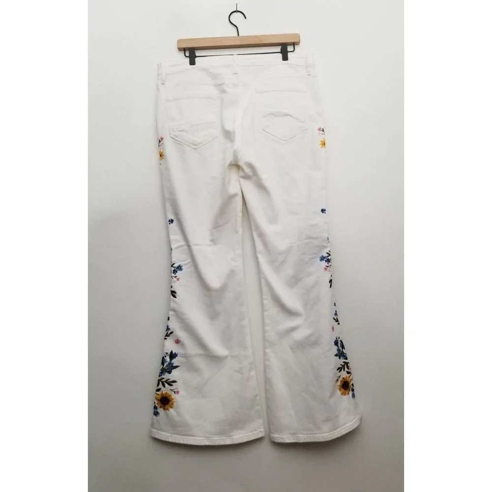 Free People Driftwood Farrah Flare - White Sunflower Jeans Womens Size 33 New_3
